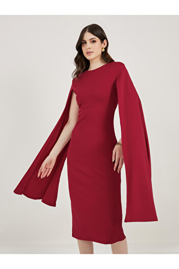 Styli Long Cape Sleeve Sheath Midi Dress