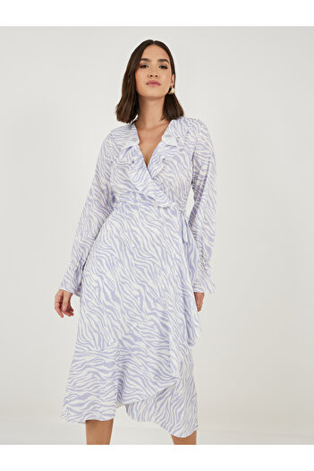 Take Two By Styli Animal Print Ruffled Wrap Midi Dress