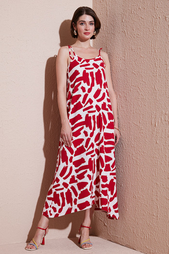 Lela Print Midi Length Oversize Fit Tie Drawstring Crew Neck Dress Dress 5869009