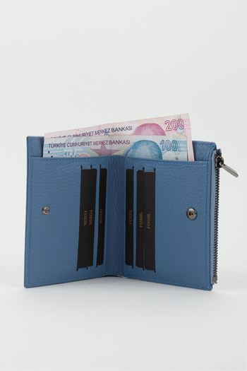 Fossil Boxed Genuine Leather Ice Blue Women's Hand Portfolio Card Holder Wallet