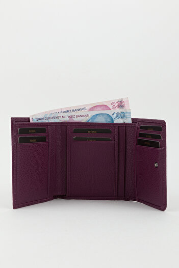 Fossil Boxed Genuine Leather Plum Women's Hand Portfolio Card Holder Wallet