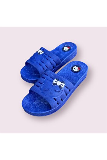 İpek Women's Navy Blue Hello Kity Patterned Non-Slip Sole Bathroom Toilet Balcony Home Daily Slippers