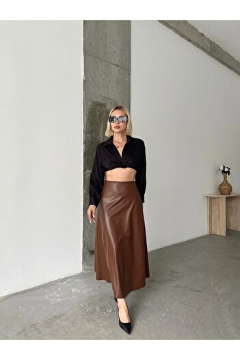 Jeevee Maxi Length Bell Leather Skirt