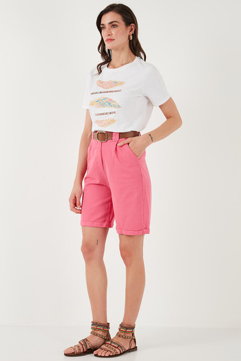 Lela Pamuklu Relaxed Fit Yüksel Bel Kemerli Gabardin Short ŞORT 668YP4710