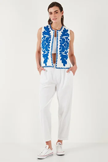 Lela Cotton Regular Fit Floral Embroidery Embroidered Vest Vest 676238
