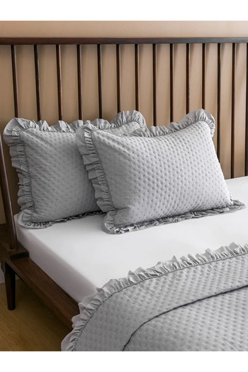 LC Waikiki Lcw Home Grey Ruffle Detailed Double Bedspread Set 200X220 cm