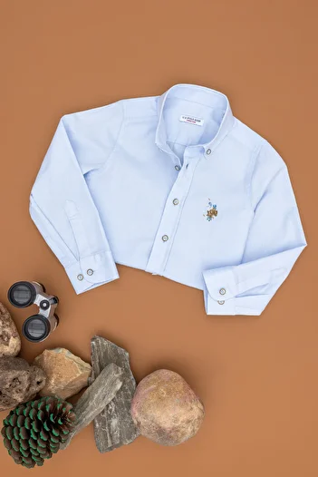 U.S. Polo Assn. Cămașă de bază pentru băieți - albastru deschis, mâneci lungi, 50271303 -VR003