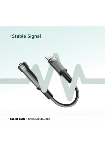 Green Lion محول سماعة أذن من Lightning إلى 3.5 Aux 12 سم - أسود