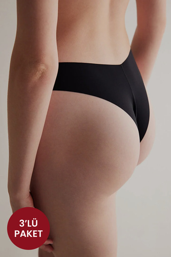 C&City Pack of 3 Brazilian Laser Cut Panties 583 Black