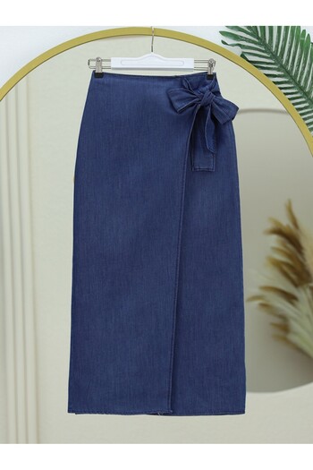 Modamorfo Indigo Denim Skirt - Double-Layer Front and Side Tie