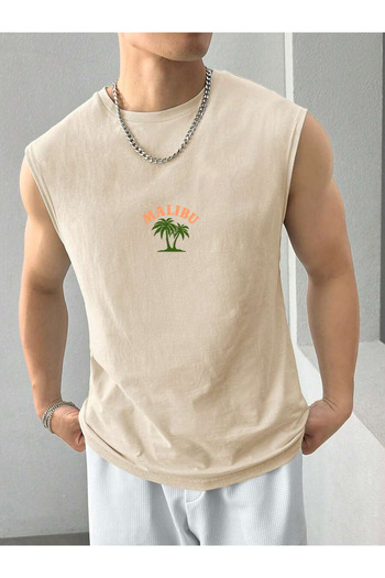 Cosmo Style Mali̇bu Printed Oversize Tank Top - Basketball/Gym Design, Sleeveless, 40707885414013