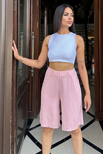 Juuuj Women's Powder Waist Elastic, Anti-Sweat Fabric, Pocket, Loose Capri Shorts