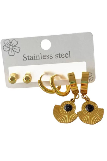 Vitastyle Gold Color 6'Lı Özer Series Vintage Steel Earrings Set