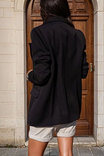 Juuuj Black Button Detailed Classic Cut Jacket