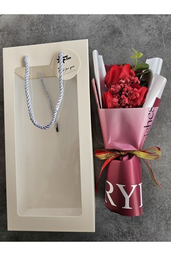YAPAY ÇİÇEK DERYASI Red Rose Gift Boxed Custom Gun Bouquet Valentine's Day
