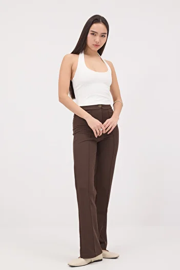 Addax High Waist Front Stitching Detail Wide Leg Pants Pn13891-W2