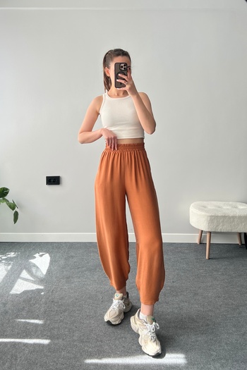 FAARKCOLLECTİON Women's Tile Pocket Baggy Trousers with Elastic Waist