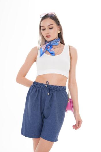 ŞİMAL Women's Rope Detailed Sofia Linen Shorts 250007   -