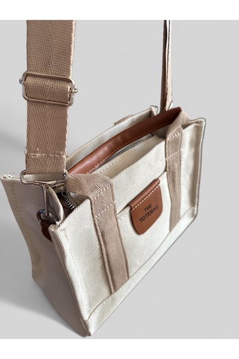ESNEVA Канава Крем Колір The Totebag З друком Регульована ручка, ручка на плече і сумка на плече