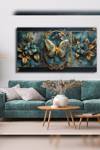 Evinemoda Butterfly and Flowers One Piece Canvas - Canvas Painting