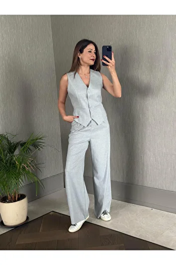 Forlady4 Women's Gray Set - Peas Vest and Trousers