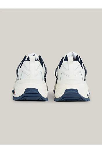 Tommy Hilfiger Erkek Kalın Tabanlı Marka Logolu Bağcıklı Beyaz-Mavi Sneaker EM0EM01385-0G1