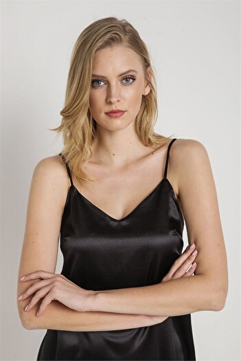 Magic Form 7270 Women's Black Sling Satin Nightgown