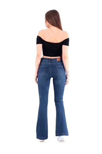 HACKER DENIM Hacker Sabrina T837-312 Kadın Likralı İspanyol Paça Kot Pantolon - T837 - Mavi