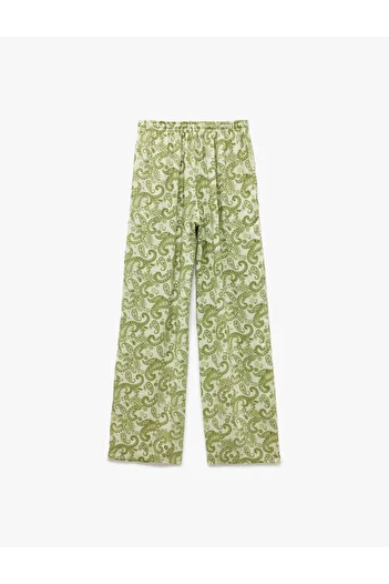 Koton Viscose Laced Waist Patterned Straight Leg Trousers