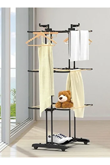 Cady One Vertical Foldable And Adjustable Clothes Drying Rack, 3-level Metal Laundry Rack With Wheels