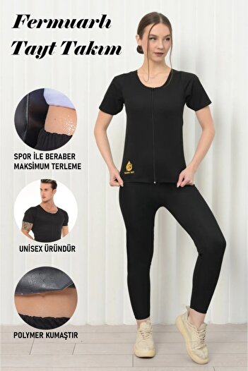 SAUNA SUIT Women's Maximum Sweat Thermal Top and Thermal Leggings, Short Sleeve Zippered Thermal Leggings Set
