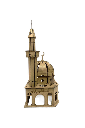 14lazerkesim 3d Büyük Boy Ahşap Kubbeli Cami Maketi Boyanabilir 86 Parça