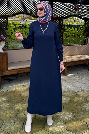 Rabia Şamlı Πλεκτό φόρεμα Navy Blue Rain