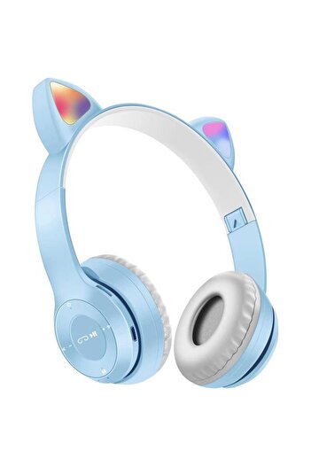 Techmaster Kablosuz Kulaküstü Rgb Işıklı Kedili Bluetooth 5.0 Çocuk Kulaklığı Kulaklık P47M
