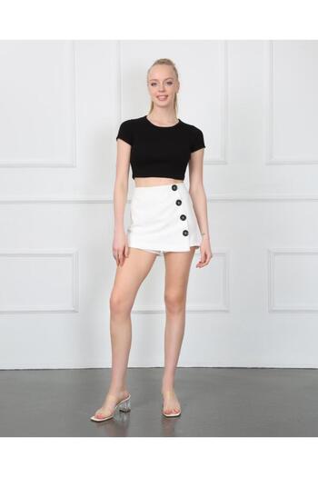 Butik White Short Skirt with Button Detail