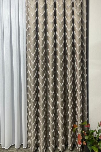 Cortibo Verona Patterned Background Curtain Mink - Without Piles