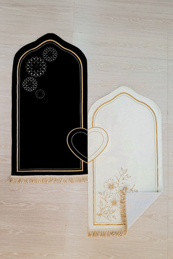 Seccadem Luxury Bride and Groom Bundle - Double Prayer Rug, Heart Prayer Rug, Gift Dowry Holder, 130X66Cm