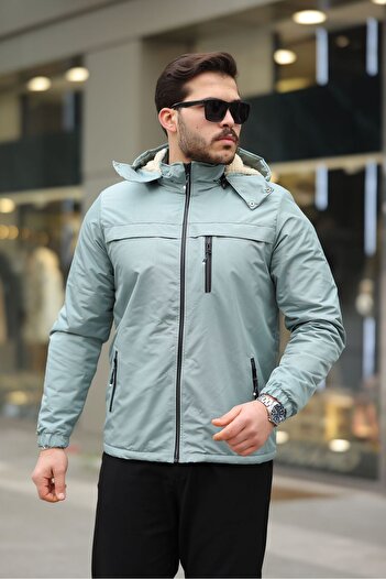 FLUEND MODA Men's Hood Detachable Cold and Windproof Fur Coat Jacket