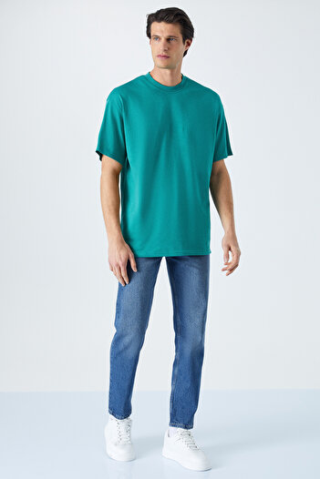 GRIMELANGE Jett Men &Apos; S Green Oversize T-Shirt with Crew Neck 100% Organic Cotton