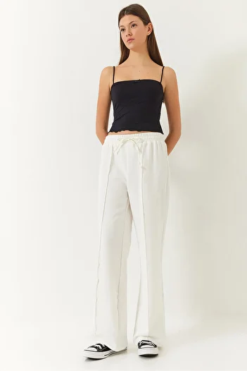 Bianco Lucci Women's Elastic Waist Tied Double Palazzo Trousers 4009 60271030
