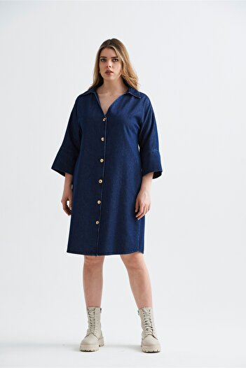 EVEN plus size V Yaka Kot Büyük Beden Elbise