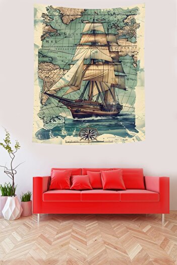 on the clouds Vintage Sailing Ship - Wall Cover and Carpet Tapestry with Non-Grasping Fabric