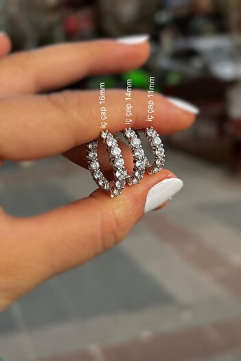Erer Gümüş Gümüş 3 mm içi dışı taşlı 1çift halka küpe