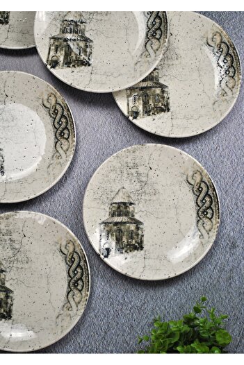 Qualitev Set of 6 Porcelain Mesopotamia Serving Plates 23 cm - Dessert Cake Presentation