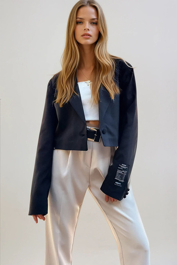 VAGGON Women's Black Padded Shoulder Lined Blazer Crop Jacket