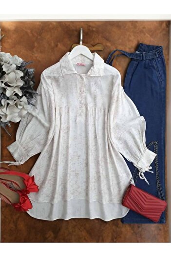 TCN Şahin Balloon Sleeve Patterned Salaş Tunic 5508