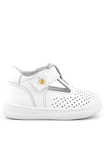 Rakerplus Shaun Genuine Leather White Daisy Detailed Velcro Anatomical Baby Sandals
