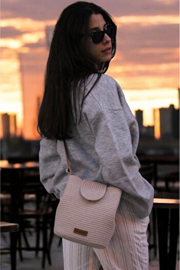 Hediyeninellitonu Women's Straw Bag 100% Cotton Special Design Elyapekimi
