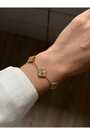 YOUES JEWELRY 316l Çelik Yonca Bileklik Kadın Bileklik Gold Çift Taraflı Bileklik