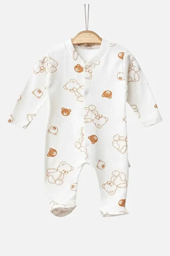 dinamik çocuk Thin Available Jumpsuit with Sober Print - 100% Cotton, 1-3-6 Feet, Booties